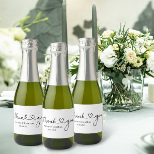 Modernes kalligrafisches Herz Vielen Dank Wedding  Schaumweinetikett