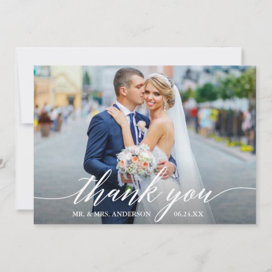 Modernes kalligrafisches Hochzeitbriefe Foto W Dankeskarte (Vorderseite)