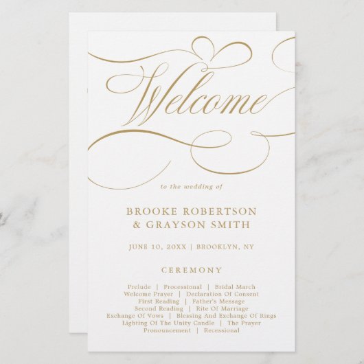 Modernes kalligrafisches Hochzeitsprogramm für Gol (Vorne/Hinten)