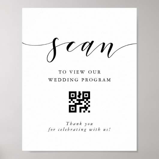Modernes kalligrafisches Hochzeitsprogramm QR-Code Poster (Vorne)