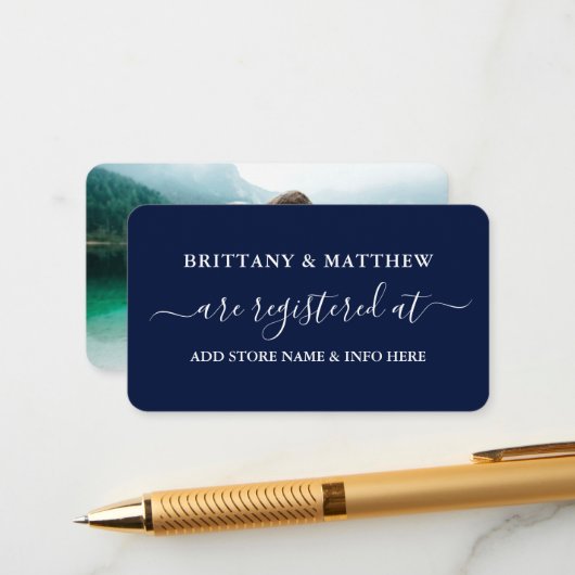 Modernes kalligrafisches Hochzeitsregister Foto Bl Begleitkarte (Vorderseite/Rückseite Beispiel)