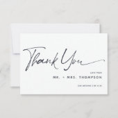 Modernes kalligrafisches Hochzeitsstichtum-Foto Dankeskarte (Vorderseite)