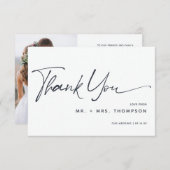 Modernes kalligrafisches Hochzeitsstichtum-Foto Dankeskarte (Vorne/Hinten)