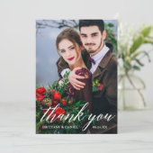 Modernes kalligrafisches Hochzeitsstichtum-Foto Dankeskarte (Stehend Vorderseite)