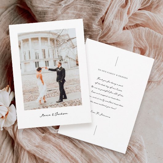 Modernes kalligrafisches Hochzeitsstichtum-Foto Dankeskarte