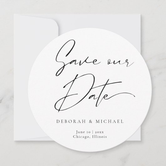Modernes kalligrafisches Rundkreisrundkreislauf Sc Save The Date (Vorderseite)