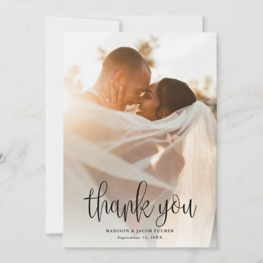 Modernes kalligrafisches Skript Hochzeitsskript-Fo Dankeskarte (Vorderseite)