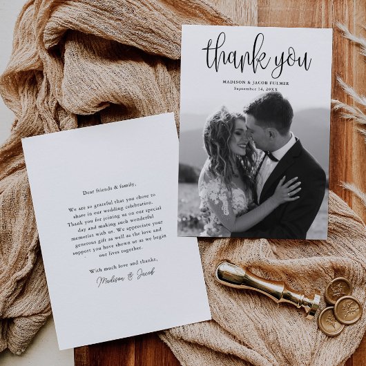Modernes kalligrafisches Skript Hochzeitsskript-Fo Dankeskarte