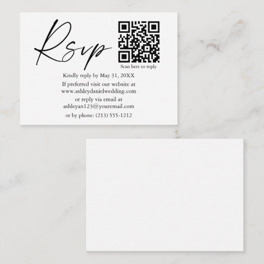 Modernes Kalligrafisches Skript QR Wedding RSVP Begleitkarte (Vorne/Hinten)