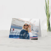 Modernes Kalligraphie Abschluss Foto Danke Karte (Vorderseite)