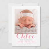 Modernes Kalligraphie Pink | Geburtsankündigung Ankündigung (Vorderseite)