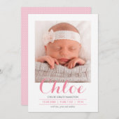 Modernes Kalligraphie Pink | Geburtsankündigung Ankündigung (Vorne/Hinten)