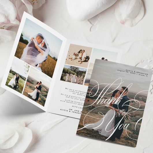 Modernes Kalligraphie-Skript 8 Foto Hochzeit Dankeskarte