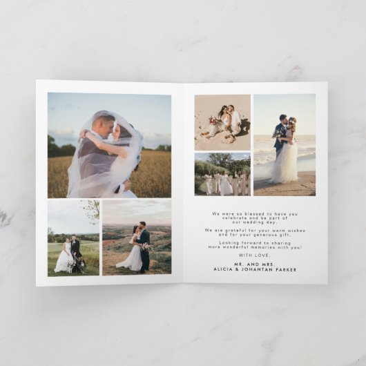 Modernes Kalligraphie-Skript 8 Foto Hochzeit Dankeskarte (Innenseite)