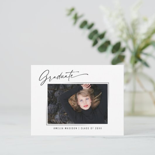 Modernes Kalligraphie-Skript-Foto Postkarte (Stehend Vorderseite)