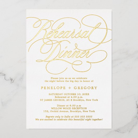 Modernes Kalligraphie zeitloses Gold Die Nacht zuv Folieneinladung (Vorderseite)