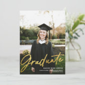 Modernes Kalligraphieskript Gold | ABSCHLUSS FOTO Ankündigung (Stehend Vorderseite)