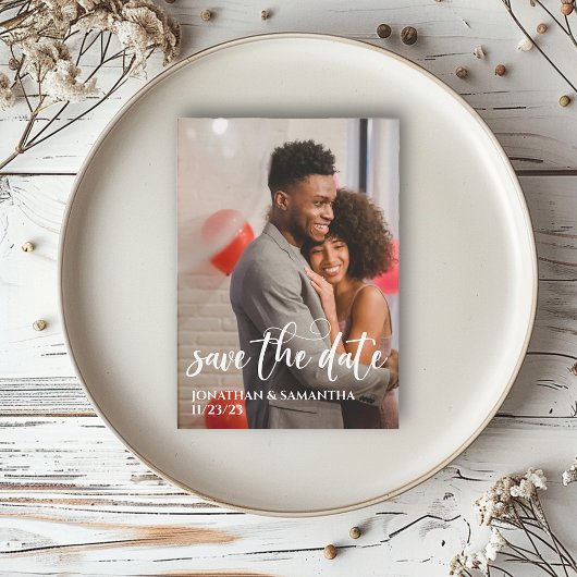 Modernes kalligraphisches Foto Save the Date Haush Mitteilungskarte