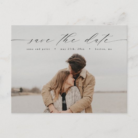 Modernes kalligraphisches Foto Save the Date Postk Postkarte (Vorderseite)