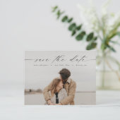 Modernes kalligraphisches Foto Save the Date Postk Postkarte (Stehend Vorderseite)