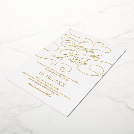 Modernes kalligraphisches Gold Save the Date Folieneinladung (Gedreht)