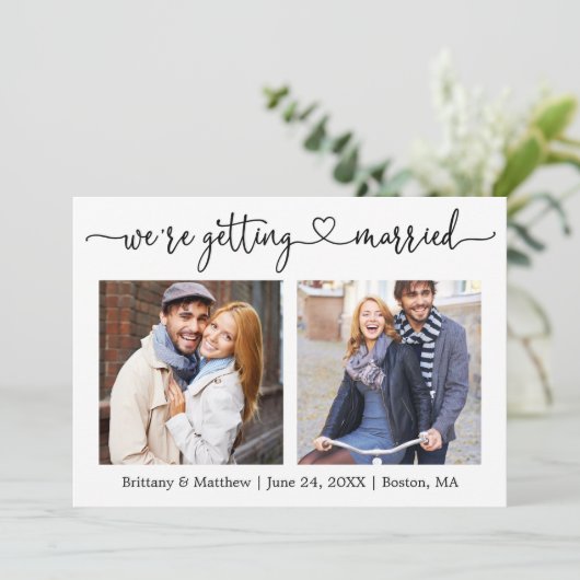 Modernes kalligraphisches Herz Erlangung 2 Foto Save The Date (Stehend Vorderseite)