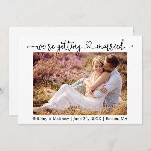 Modernes kalligraphisches Herz Erlangung des Fotos Save The Date (Vorne/Hinten)