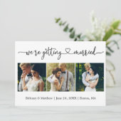 Modernes kalligraphisches Herz Erlangung von 3 Fot Save The Date (Stehend Vorderseite)