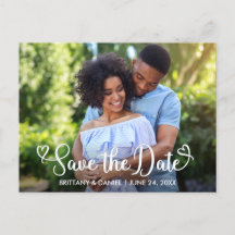 Modernes kalligraphisches Herz-Foto Save the Date