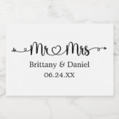 Modernes kalligraphisches Herz Mr. und Mrs. Weddin Schaumweinetikett (Einzelnes Label)