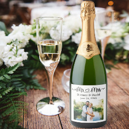 Modernes kalligraphisches Herz Mr. und Mrs. Weddin Schaumweinetikett