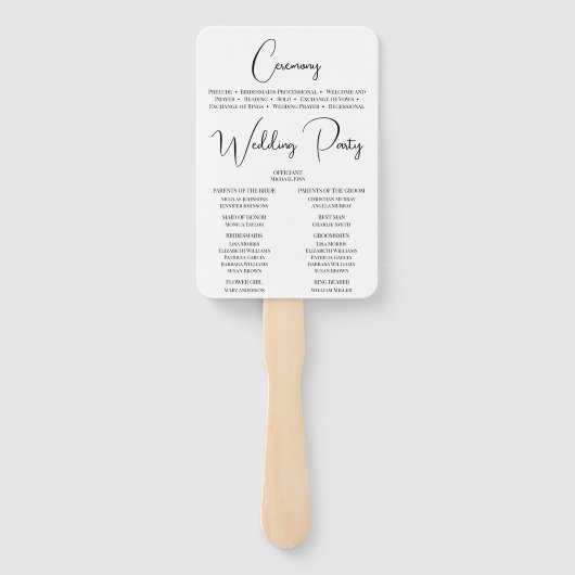 Modernes kalligraphisches Hochzeitsprogramm Fächer (Rückseite)