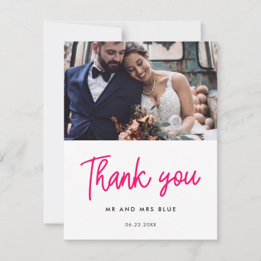 Modernes kalligraphisches Hochzeitssemble-Foto Dankeskarte (Vorderseite)