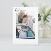 Modernes kalligraphisches Hochzeitsstipendium Foto Dankeskarte (Stehend Vorderseite)