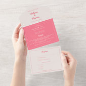Modernes, kaltrosa Fuchsia Retro Vibes Wedding All In One Einladung (Abreißen)