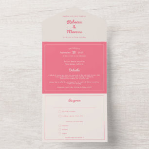 Modernes, kaltrosa Fuchsia Retro Vibes Wedding All In One Einladung