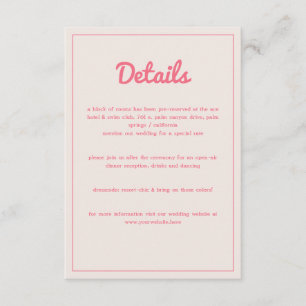 Modernes, kaltrosa Fuchsia Retro Vibes Wedding Begleitkarte