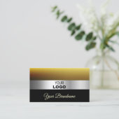 Modernes Karamellschwarz mit Silberdekor und Logo Visitenkarte (Stehend Vorderseite)