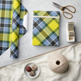 Modernes Kariertes Blaues und Gelbes Tartan-Muster Geschenkpapier