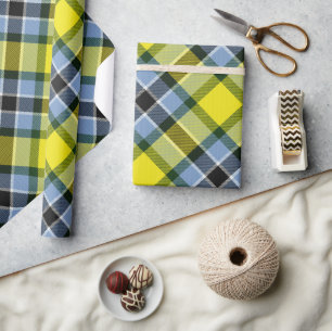 Modernes Kariertes Blaues und Gelbes Tartan-Muster Geschenkpapier