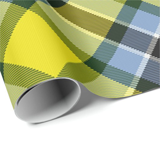 Modernes Kariertes Blaues und Gelbes Tartan-Muster Geschenkpapier (Rolleneckpunkt)