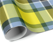 Modernes Kariertes Blaues und Gelbes Tartan-Muster Geschenkpapier (Rolleneckpunkt)