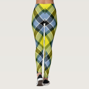 Modernes Kariertes Blaues und Gelbes Tartan-Muster Leggings
