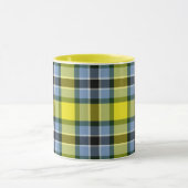 Modernes Kariertes Blaues und Gelbes Tartan-Muster Tasse (Zentrum)