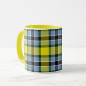 Modernes Kariertes Blaues und Gelbes Tartan-Muster Tasse (Vorderseite Links)