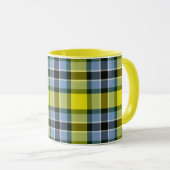 Modernes Kariertes Blaues und Gelbes Tartan-Muster Tasse (VorderseiteRechts)