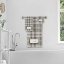 Modernes Kariertes Cloud Grau Bath Handtuch Set