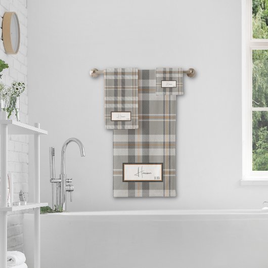 Modernes Kariertes Cloud Grau Bath Handtuch Set