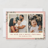 Modernes Kariertes Grün Foto Frohe Weihnachten (Vorderseite)