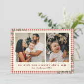 Modernes Kariertes Grün Foto Frohe Weihnachten (Stehend Vorderseite)
